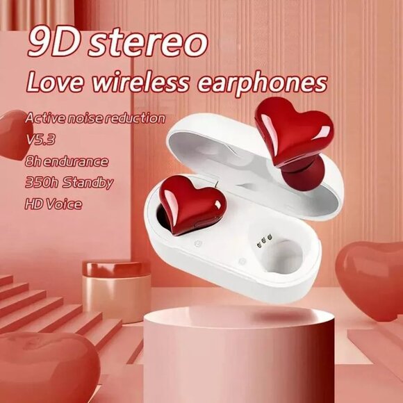 Heart Shaped True Wireless Earbuds Bluetooth 5.3 Headphones Earphones Headset - Picture 9 of 12
